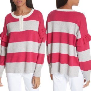 JOIE Women's Inghin Striped Wool & Cashmere Ruffled Sweater, Size Medium